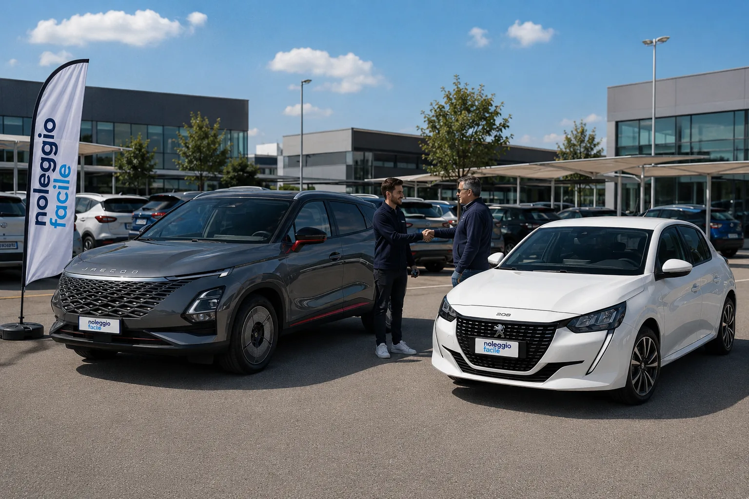 JAECOO e Peugeot 208 nel piazzale con consegna auto